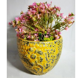 Yellow Printed Ceramic Pot